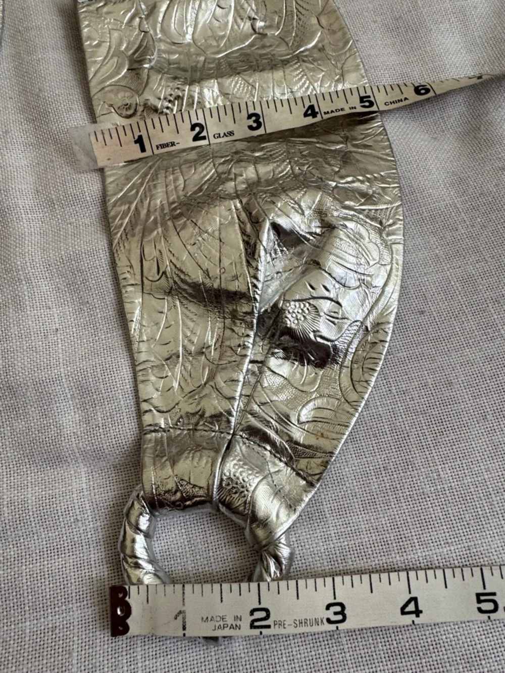 Embossed Floral Design Silver Metallic Leather Waist Wrap Belt O/S Handmade USA